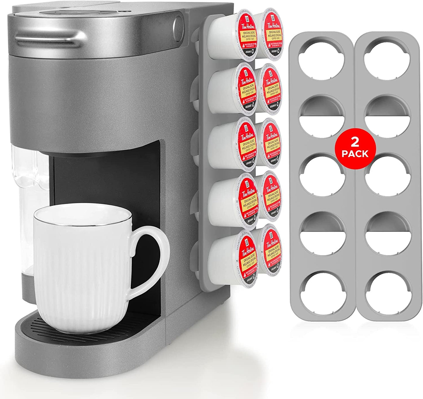 STORAGENIE Slim Kcup Holder, Coffee Pod Storage for Keurig Pods, K Cup Drawer Organizer, 2Pack / for 10 K Cups (Red)