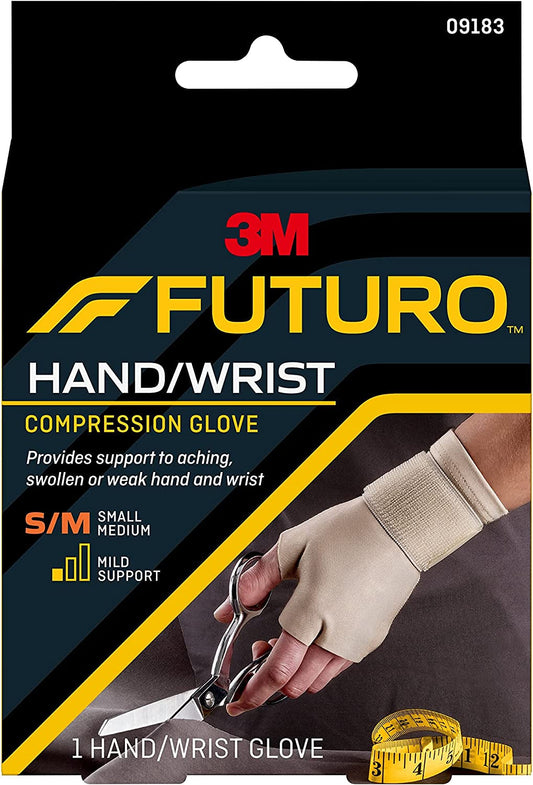 FUTURO Hand and Wrist Compression Glove, Provides Support and Compression to Arthritic and Painful Hand Joints, Small/Medium, Beige