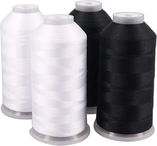New Brothreads -32 Options- Various Assorted Color Packs of Polyester Embroidery Machine Thread Huge Spool 5000M for All Embroidery Machines - 2Black+2White