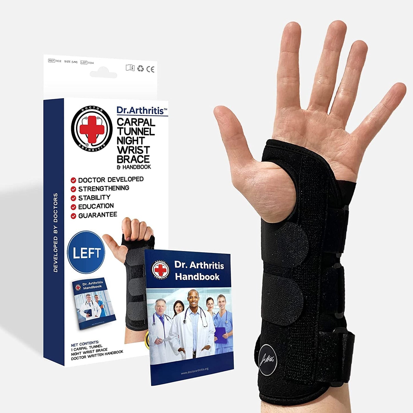 Doctor Developed Copper Wrist Brace/Carpal Tunnel/Wrist Support/Wrist Splint/Hand Brace -F.D.A. Medical Device & Doctor Handbook-Night Support for Women Men-Right & Left Hands (Single)