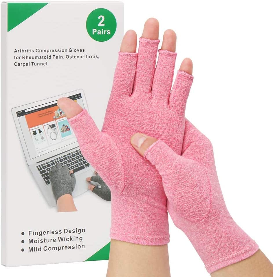 2-Pair Arthritis Compression Gloves for Alleviate Rheumatoid Osteoarthritis, Carpal Tunnel Raynauds Disease, Ease Muscle Tensi on Fingerless, Breathable & Moisture, Women and Men (Black, Medium)