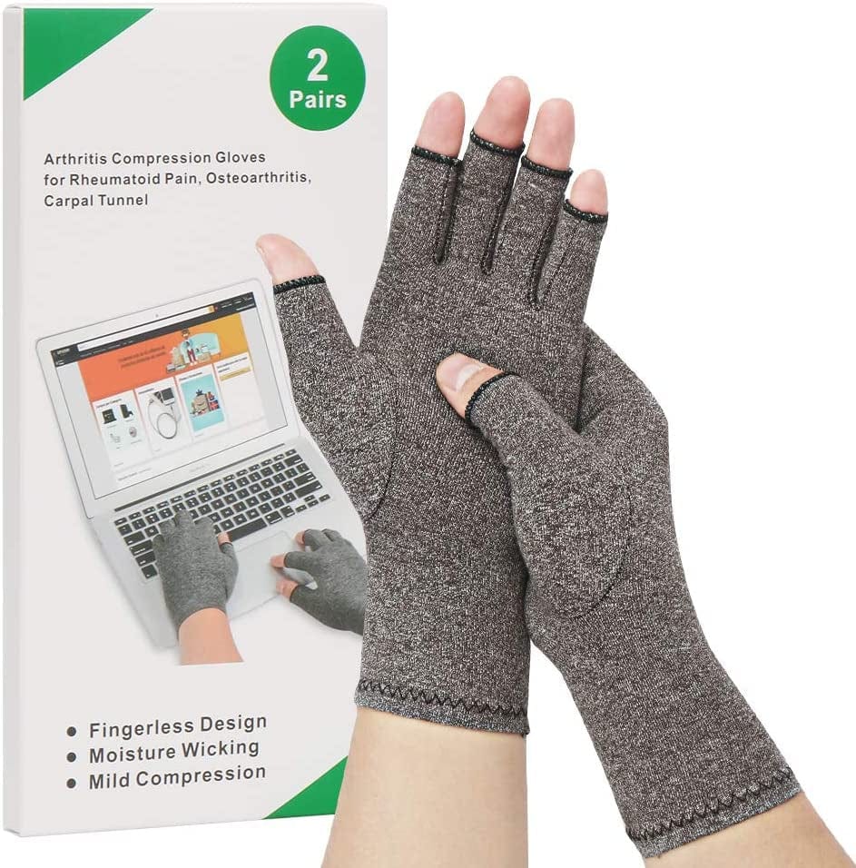 2-Pair Arthritis Compression Gloves for Alleviate Rheumatoid Osteoarthritis, Carpal Tunnel Raynauds Disease, Ease Muscle Tensi on Fingerless, Breathable & Moisture, Women and Men (Black, Medium)