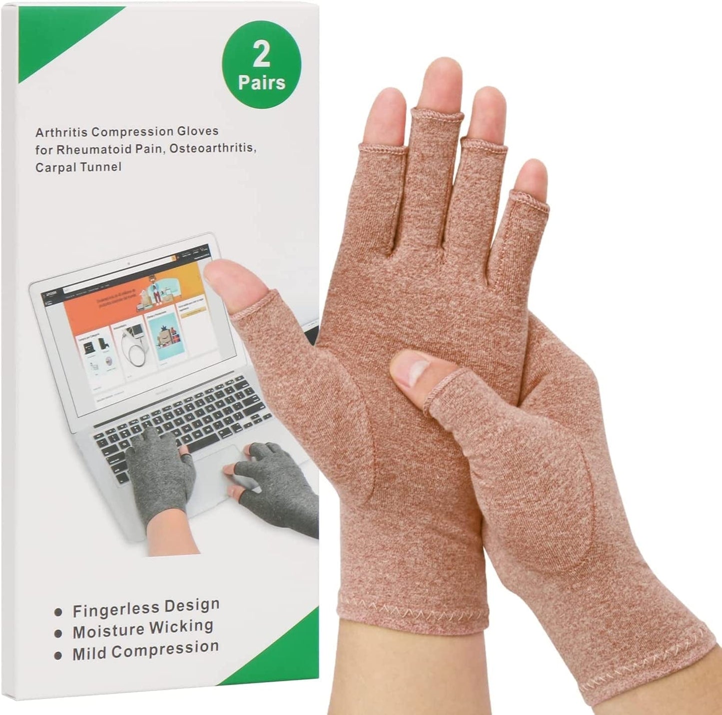 2-Pair Arthritis Compression Gloves for Alleviate Rheumatoid Osteoarthritis, Carpal Tunnel Raynauds Disease, Ease Muscle Tensi on Fingerless, Breathable & Moisture, Women and Men (Black, Medium)