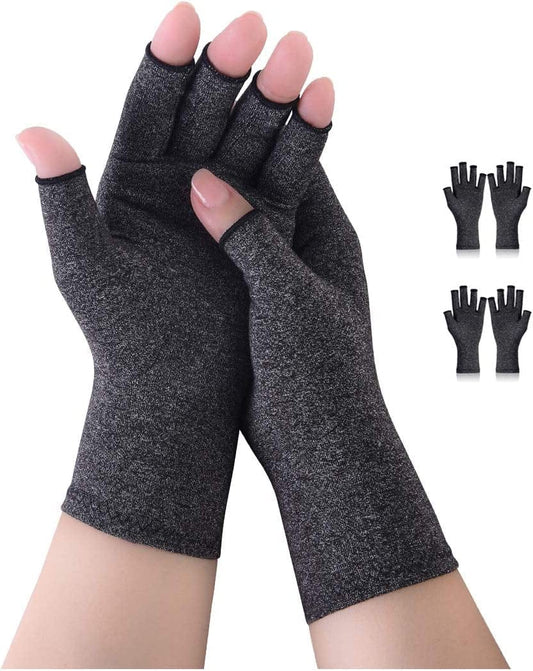 2 Pairs Arthritis Compression Gloves Fingerless Warm Winter Gloves for Women Men Relieve Symptoms Rheumatoid Osteoarthritis Raynauds Disease(Grey, M)