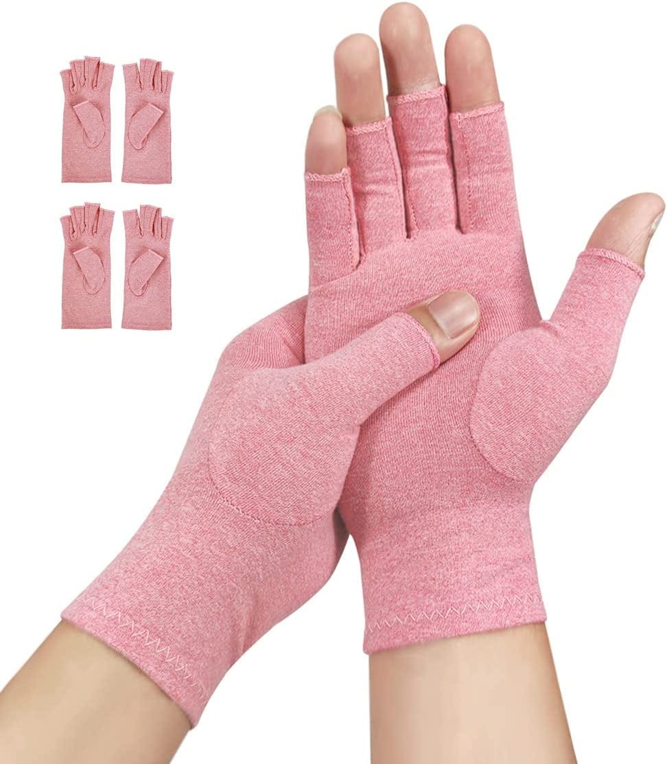 2 Pairs Arthritis Compression Gloves Fingerless Warm Winter Gloves for Women Men Relieve Symptoms Rheumatoid Osteoarthritis Raynauds Disease(Grey, M)