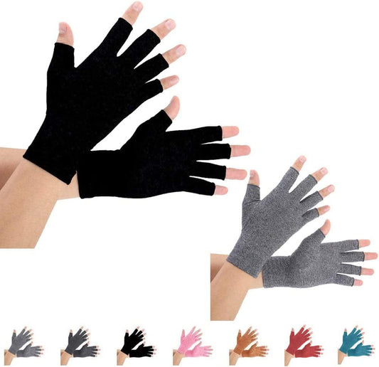2 Pairs Arthritis Compression Gloves for Arthritis Pain Relief, Rheumatoid, Osteoarthritis and Carpal Tunnel for Men and Women, Fingerless for Typing (Medium, Pureblack+Gray)