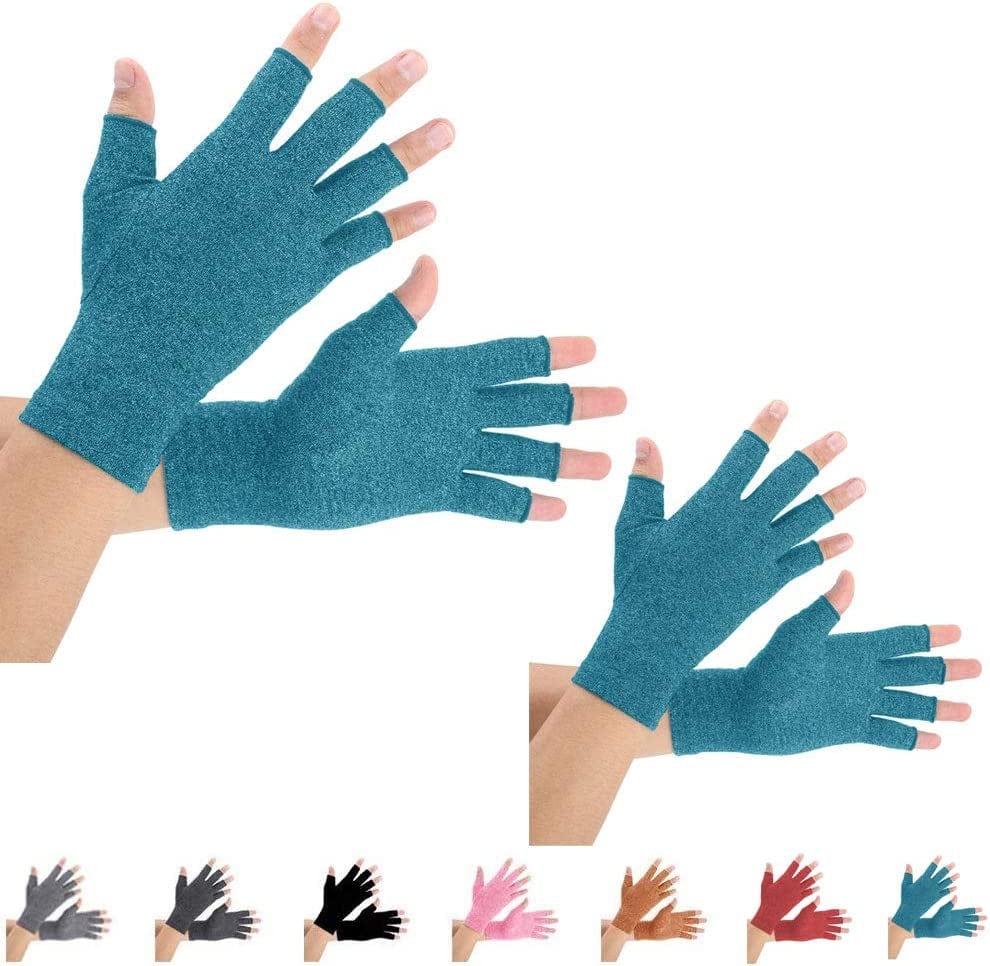 2 Pairs Arthritis Compression Gloves for Arthritis Pain Relief, Rheumatoid, Osteoarthritis and Carpal Tunnel for Men and Women, Fingerless for Typing (Medium, Pureblack+Gray)