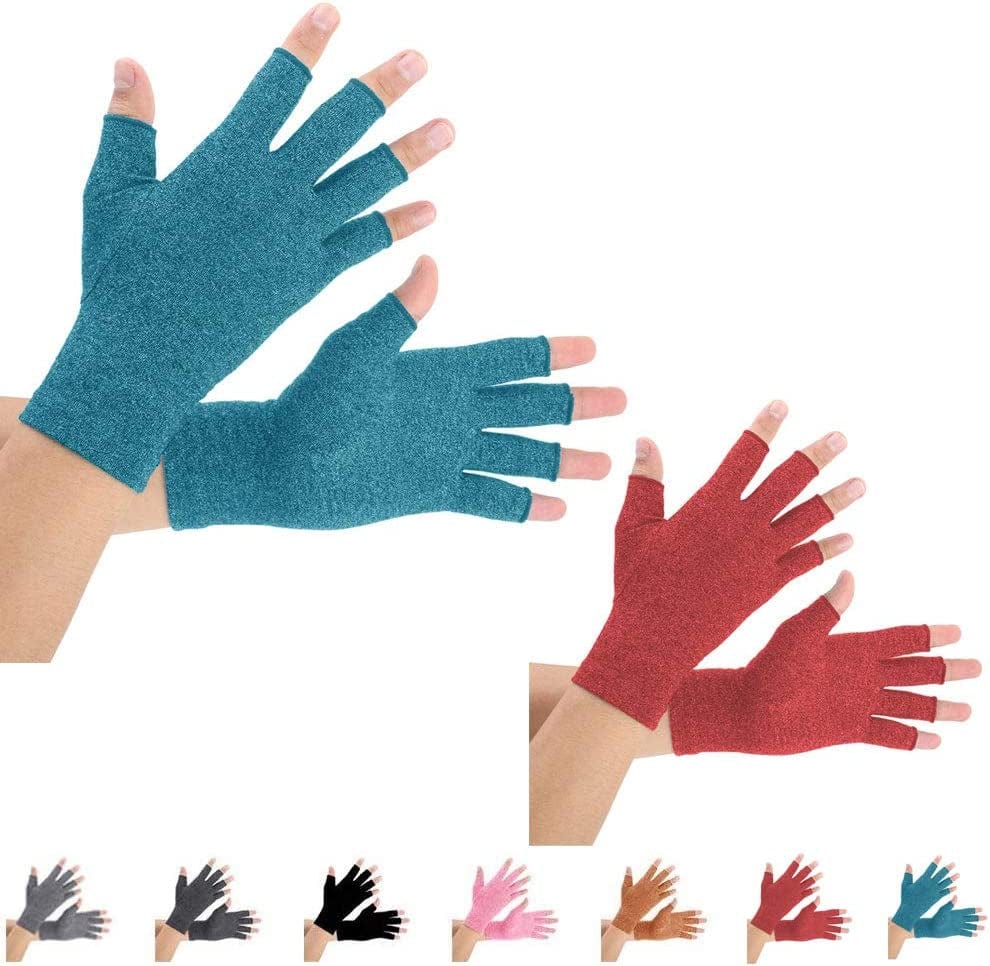 2 Pairs Arthritis Compression Gloves for Arthritis Pain Relief, Rheumatoid, Osteoarthritis and Carpal Tunnel for Men and Women, Fingerless for Typing (Medium, Pureblack+Gray)