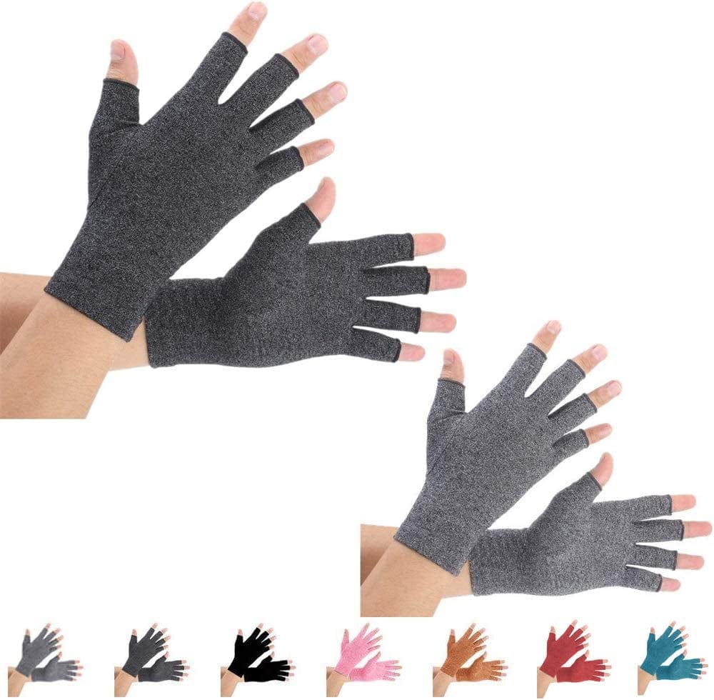 2 Pairs Arthritis Compression Gloves for Arthritis Pain Relief, Rheumatoid, Osteoarthritis and Carpal Tunnel for Men and Women, Fingerless for Typing (Medium, Pureblack+Gray)
