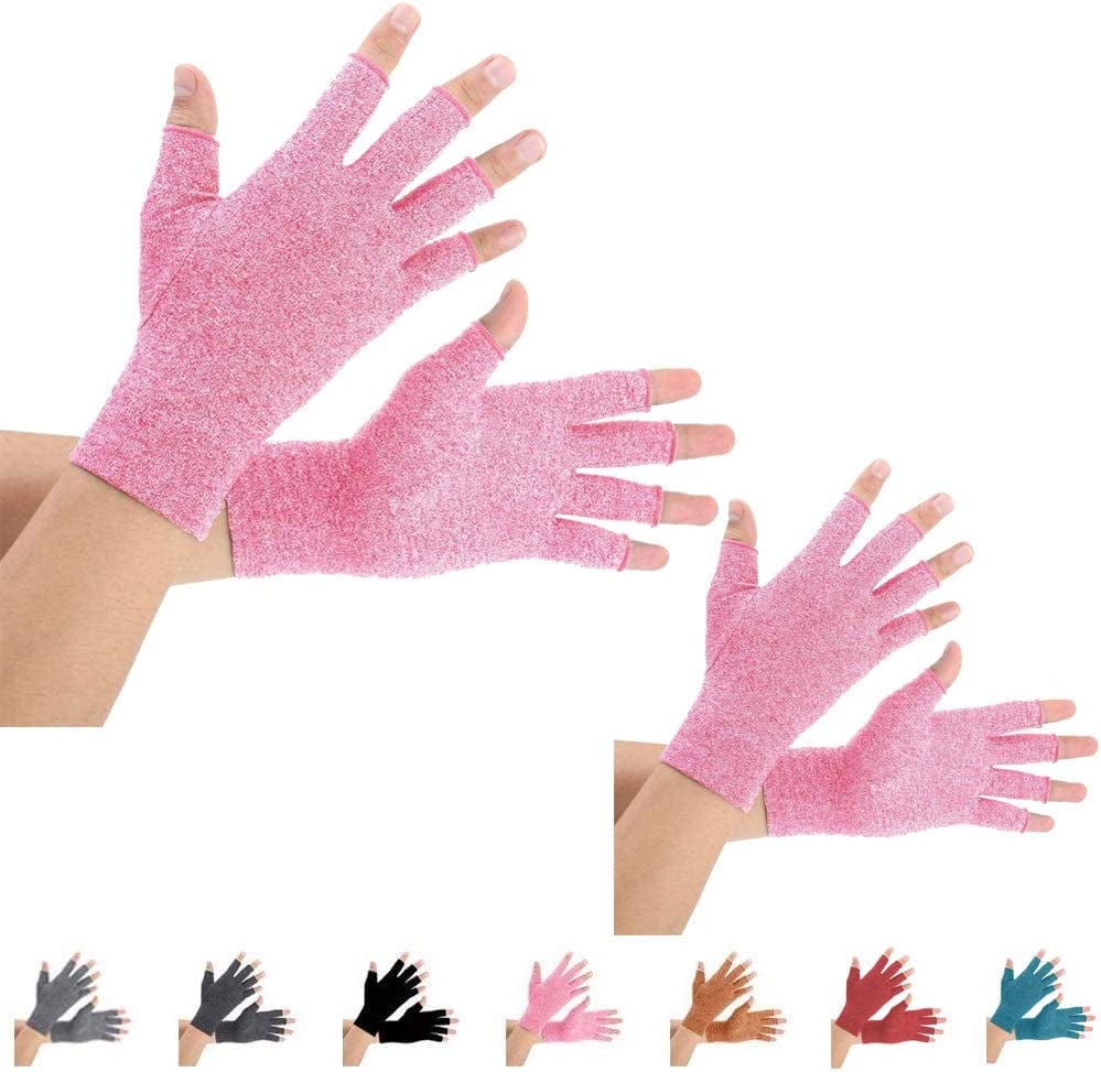 2 Pairs Arthritis Compression Gloves for Arthritis Pain Relief, Rheumatoid, Osteoarthritis and Carpal Tunnel for Men and Women, Fingerless for Typing (Medium, Pureblack+Gray)