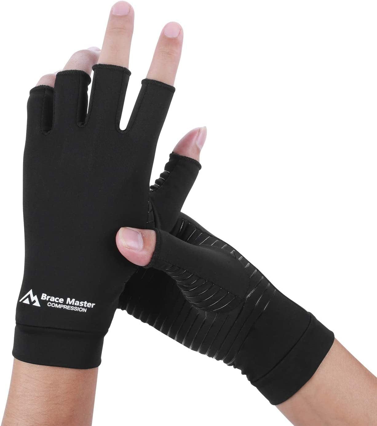 2 Pairs Arthritis Compression Gloves for Arthritis Pain Relief, Rheumatoid, Osteoarthritis and Carpal Tunnel for Men and Women, Fingerless for Typing (Medium, Pureblack+Gray)
