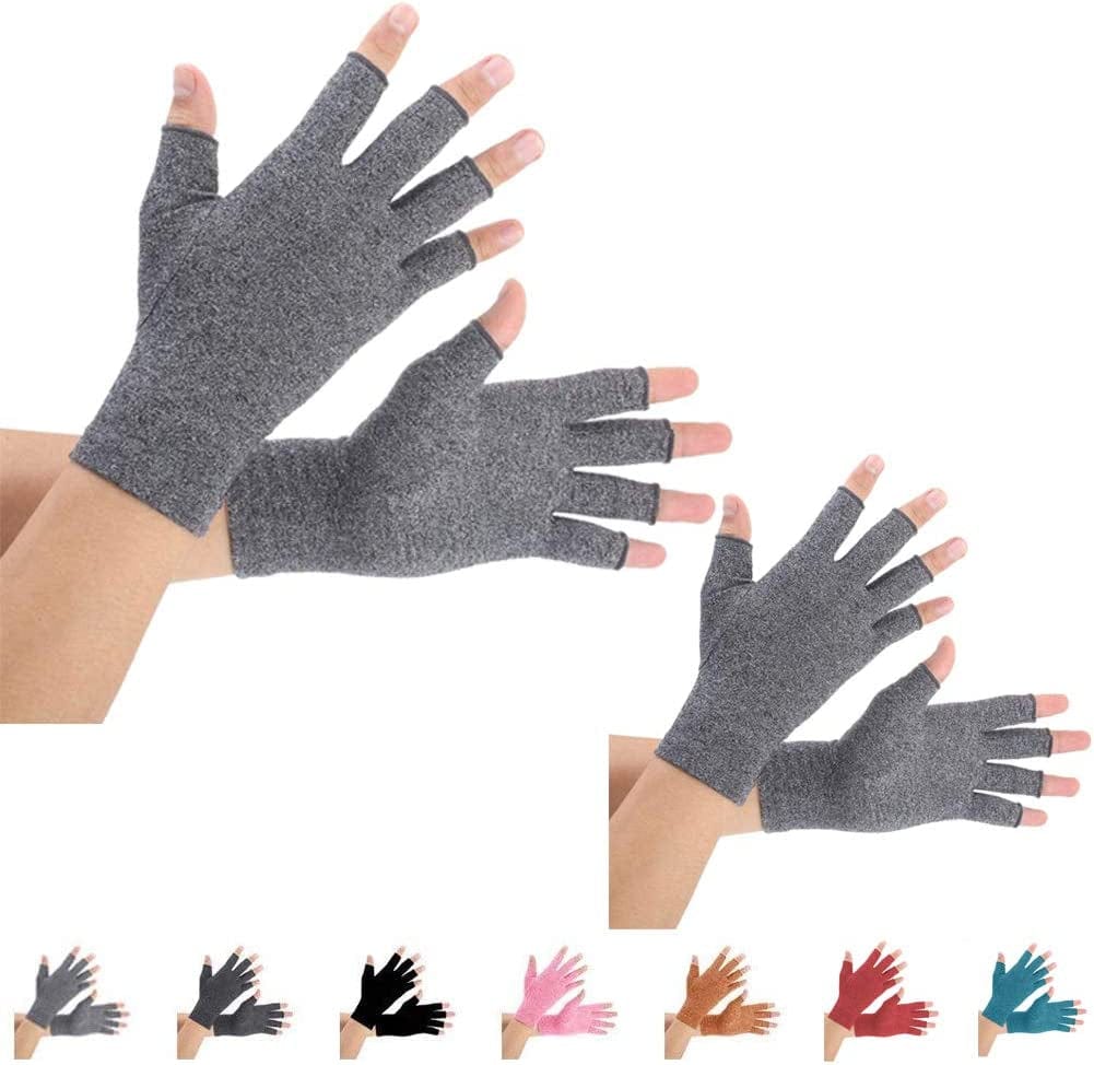 2 Pairs Arthritis Compression Gloves for Arthritis Pain Relief, Rheumatoid, Osteoarthritis and Carpal Tunnel for Men and Women, Fingerless for Typing (Medium, Pureblack+Gray)