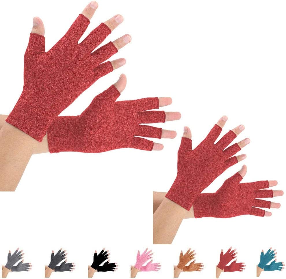 2 Pairs Arthritis Compression Gloves for Arthritis Pain Relief, Rheumatoid, Osteoarthritis and Carpal Tunnel for Men and Women, Fingerless for Typing (Medium, Pureblack+Gray)