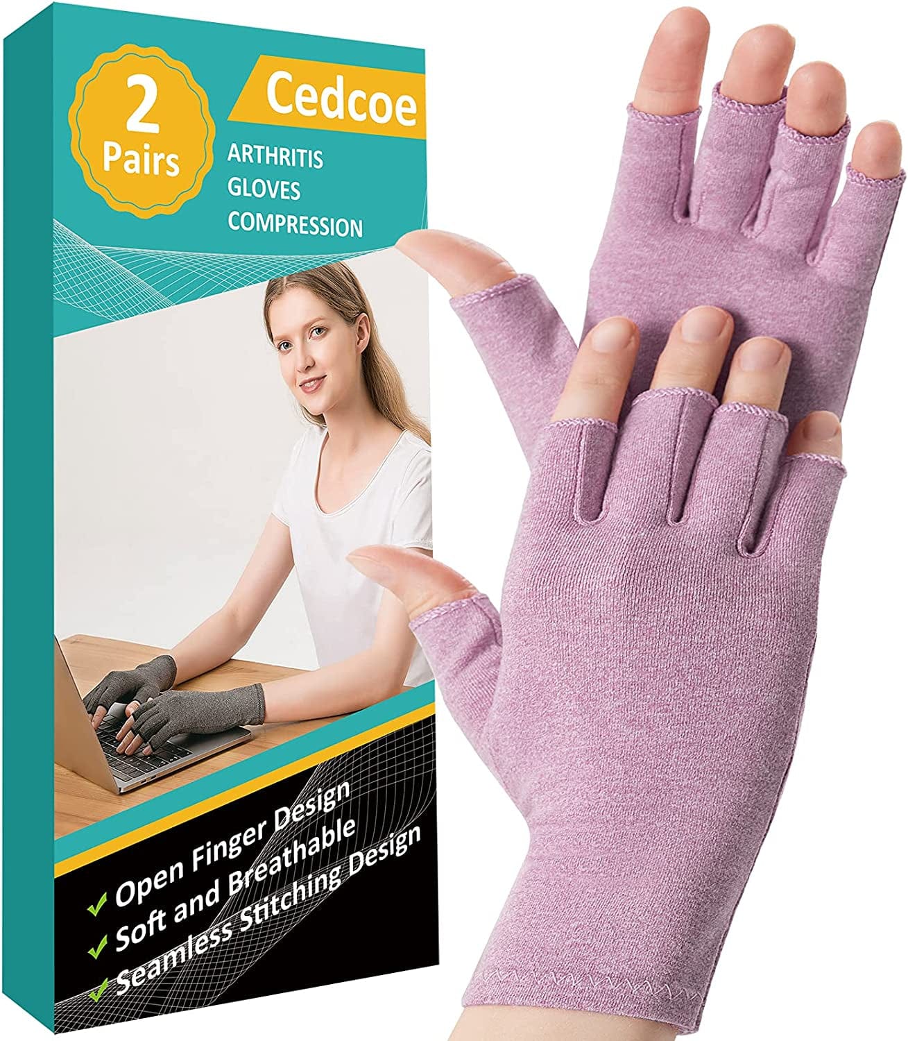 2 Pairs Arthritis Compression Gloves for Relieve Rheumatoid Arthritis, Osteoarthritis, Carpal Tunnel, Joint Pain, Open Fingerless Gloves, Fit for Women and Men to Daily Work and Computer Typing (Coffee, Medium)