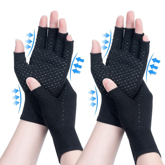 2 Pairs Arthritis Compression Gloves, Relieve Arthritis, Rheumatoid, Osteoarthritis, Carpal Tunnel Pain, Compression Gloves for Arthritis for Women & Men, Anti-Slip Glue Dot Gloves for Work (Black,M)