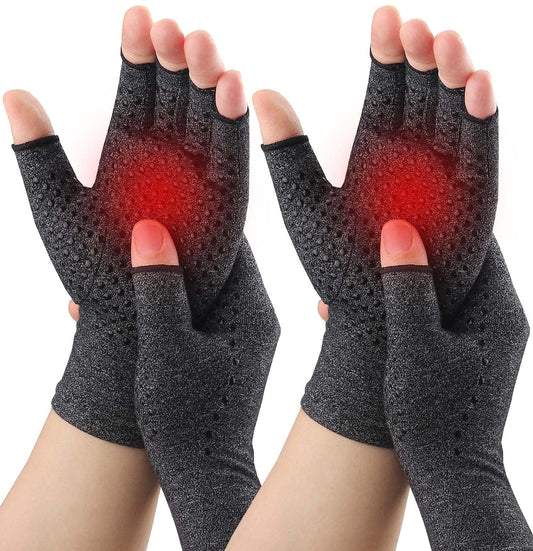 2 Pairs Arthritis Compression Gloves Women Men, Relieve Rheumatoid, Osteoarthritis, Carpal Tunnel Pain, Hand Compression Gloves Fingerless for Computer Typing, Work, Driving, Anti-Slip Dots (Medium)