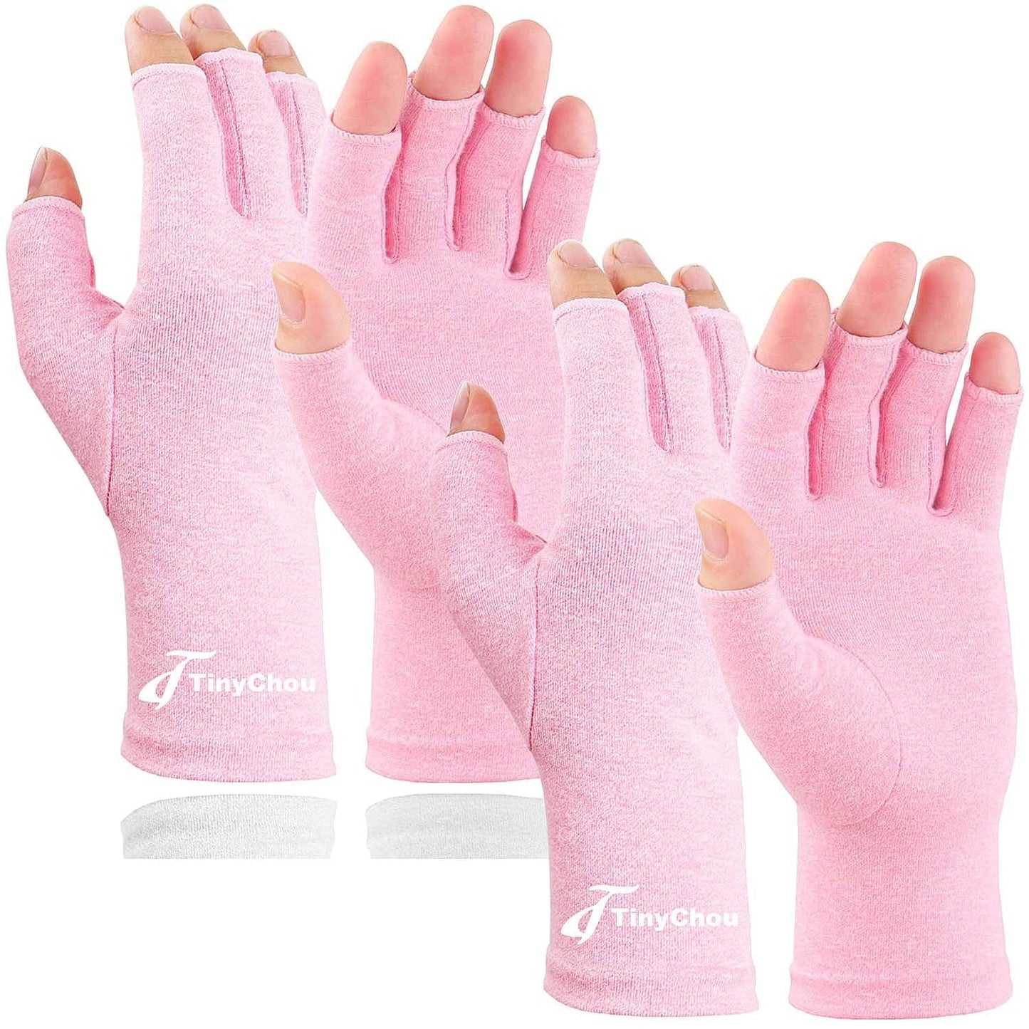 2 Pairs Arthritis Gloves, Compression Glove for Women, Relieve Arthritis,Rheumatoid,Osteoarthritis,Carpal Tunnel,Hand Pain,Anti-Slip Fingerless Gloves for Work & Daily Use (Pink, Small-2 Pairs)