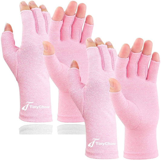 2 Pairs Arthritis Gloves, Compression Glove for Women, Relieve Arthritis,Rheumatoid,Osteoarthritis,Carpal Tunnel,Hand Pain,Anti-Slip Fingerless Gloves for Work & Daily Use (Pink, Small-2 Pairs)