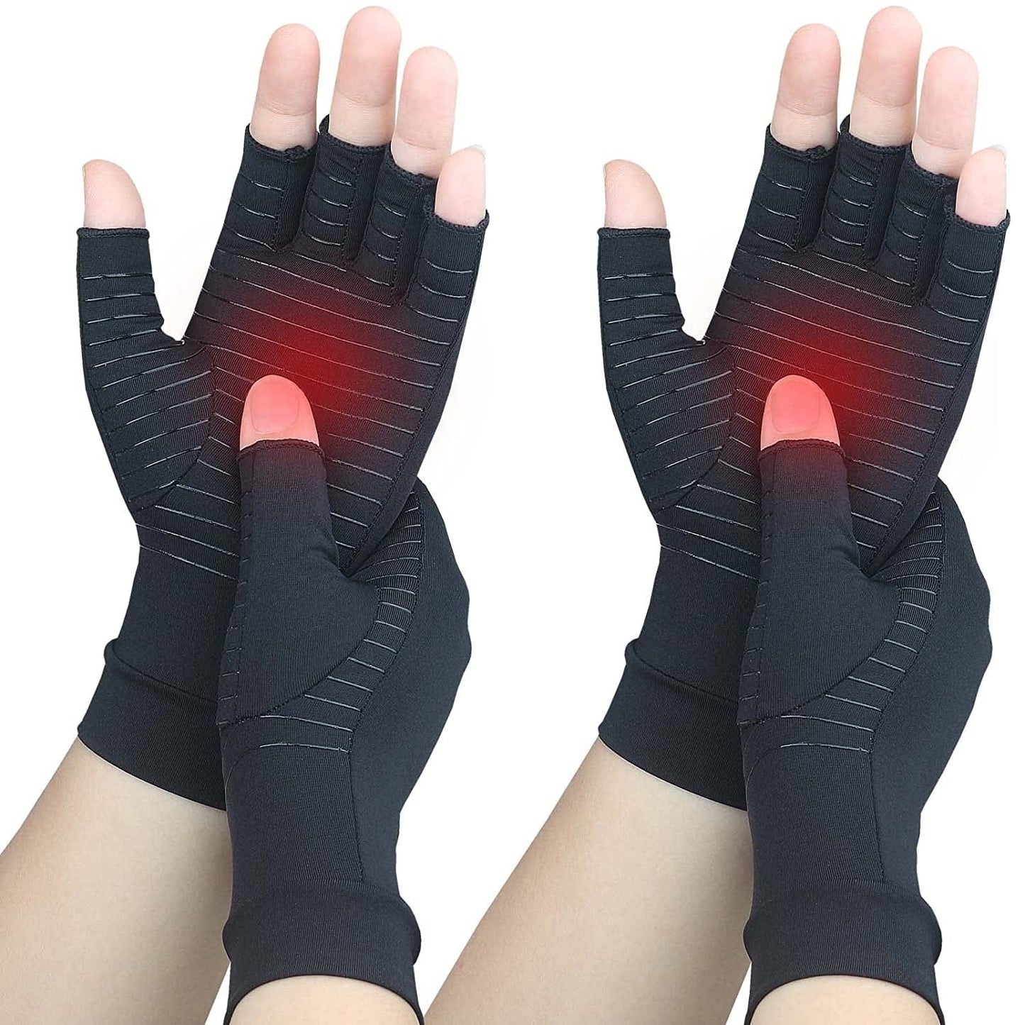 2 Pairs Compression Arthritis Gloves - Copper Infused Fingerless Glove for Carpal Tunnel, RSI, Rheumatoid , Tendonitis, Hand Pain Relief, Computer Typing, Support for Hand,Fit for Women & Men, Medium