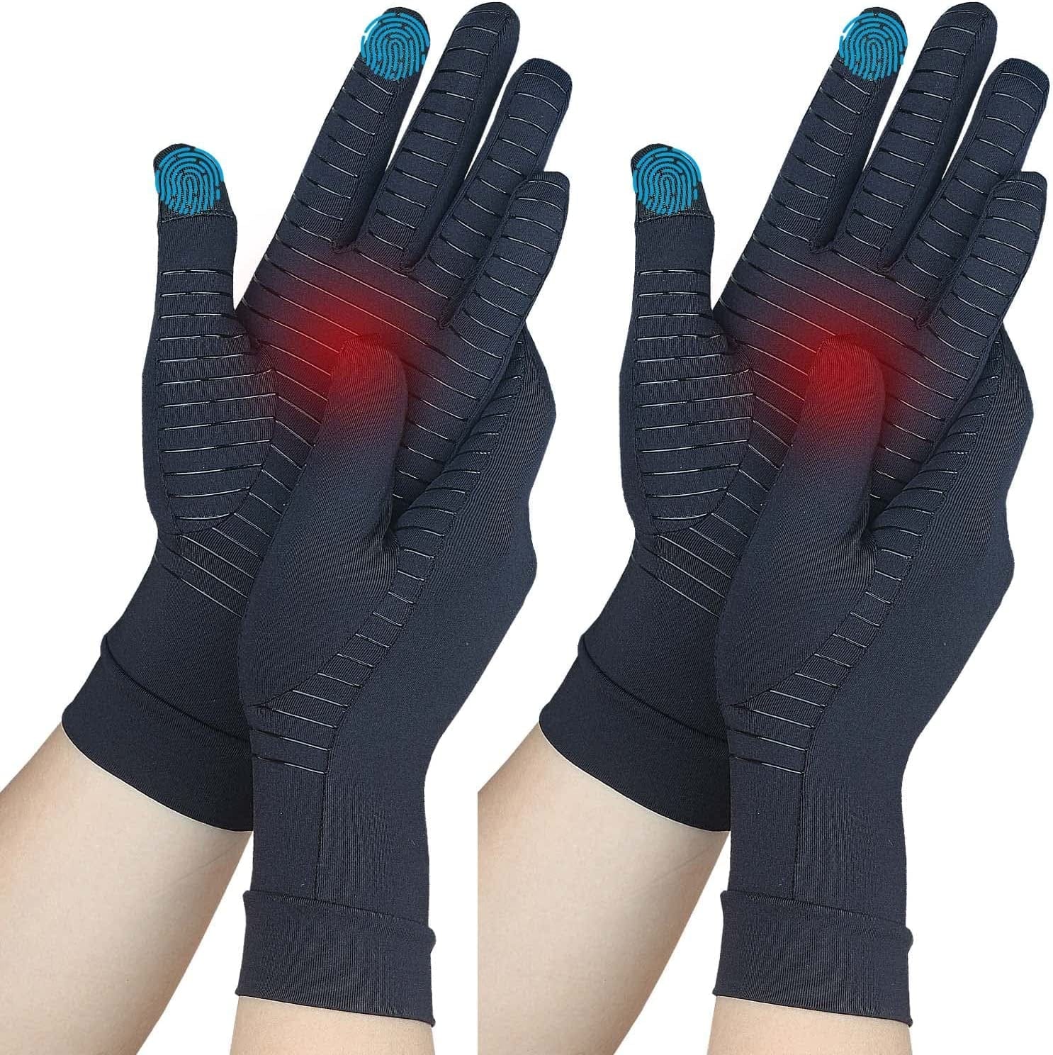 2-Pairs Copper Arthritis Compression Gloves for Women Men,Relieve Arthritis Hand Pain Swelling and Carpal Tunnel,Full Finger Hand Glove with Touchscreen Tips for Typing, Support for Joints (Medium)