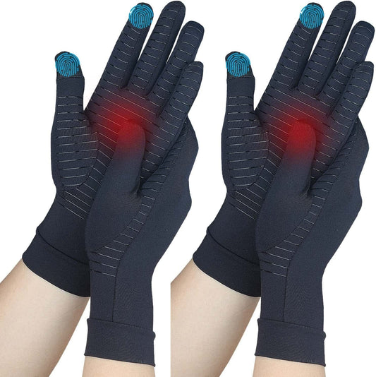 2-Pairs Copper Arthritis Compression Gloves for Women Men,Relieve Arthritis Hand Pain Swelling and Carpal Tunnel,Full Finger Hand Glove with Touchscreen Tips for Typing, Support for Joints (Medium)