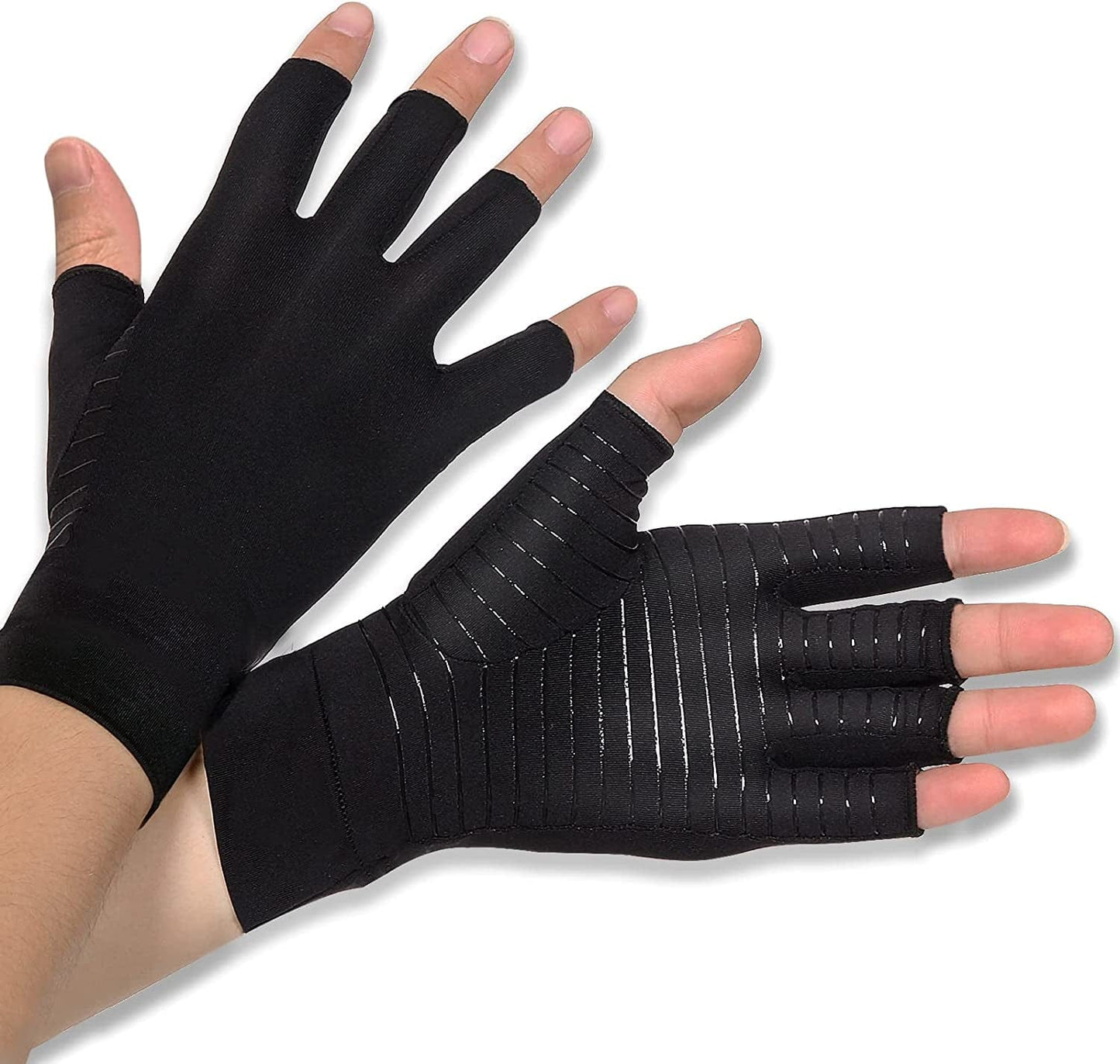 2 Pairs Copper Arthritis Gloves-High Copper Content Infused Non-Slip Fingerless Compression Glove Women Men Relieve Hand Pain Swelling,Carpal Tunnel,Typing,Support for Arthritic Joints (M)