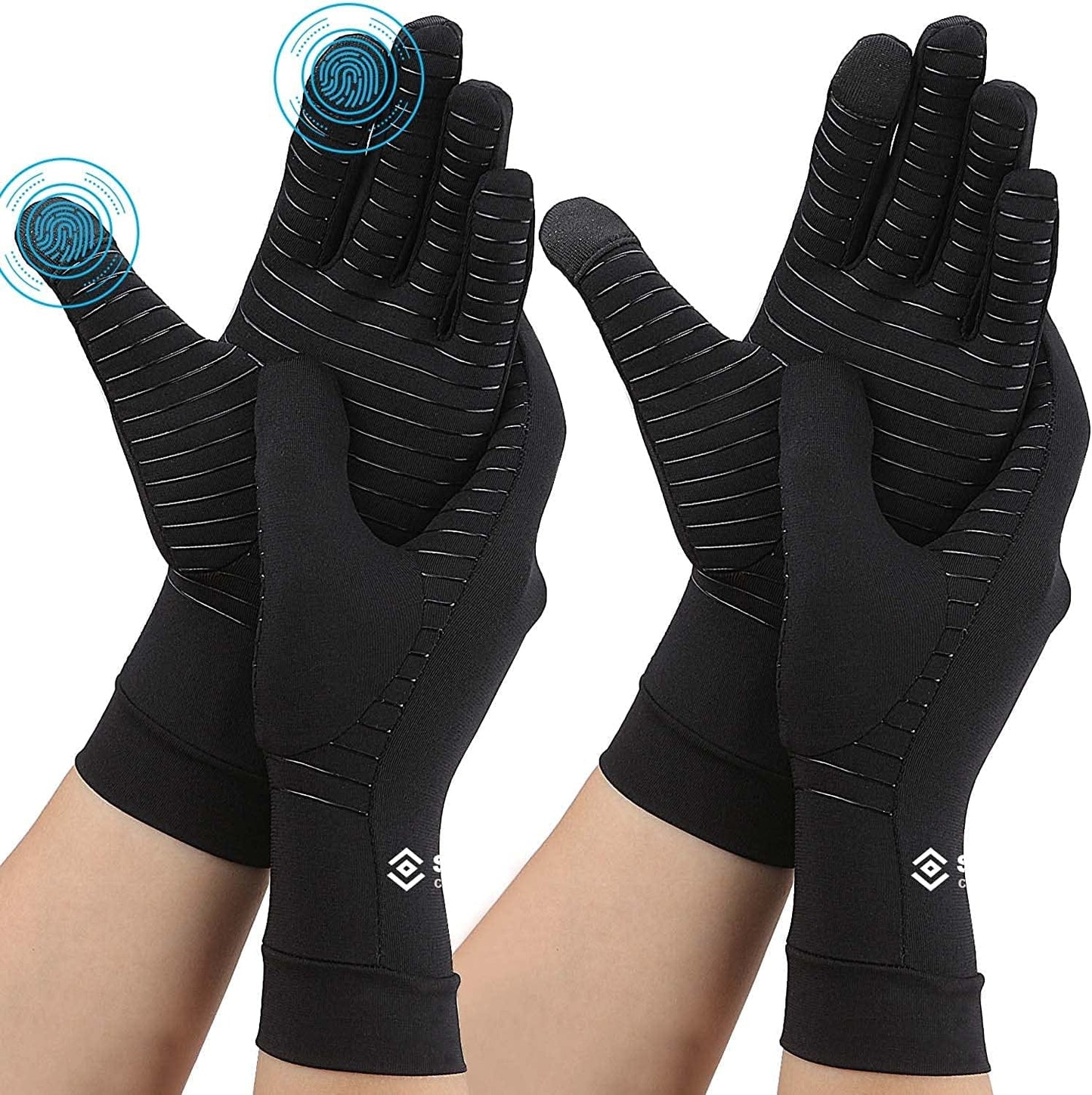2-Pairs Full Finger Compression Gloves for Women Men –Copper Arthritis Gloves for Rheumatoid Carpal Tunnel – Hand Pain Relief