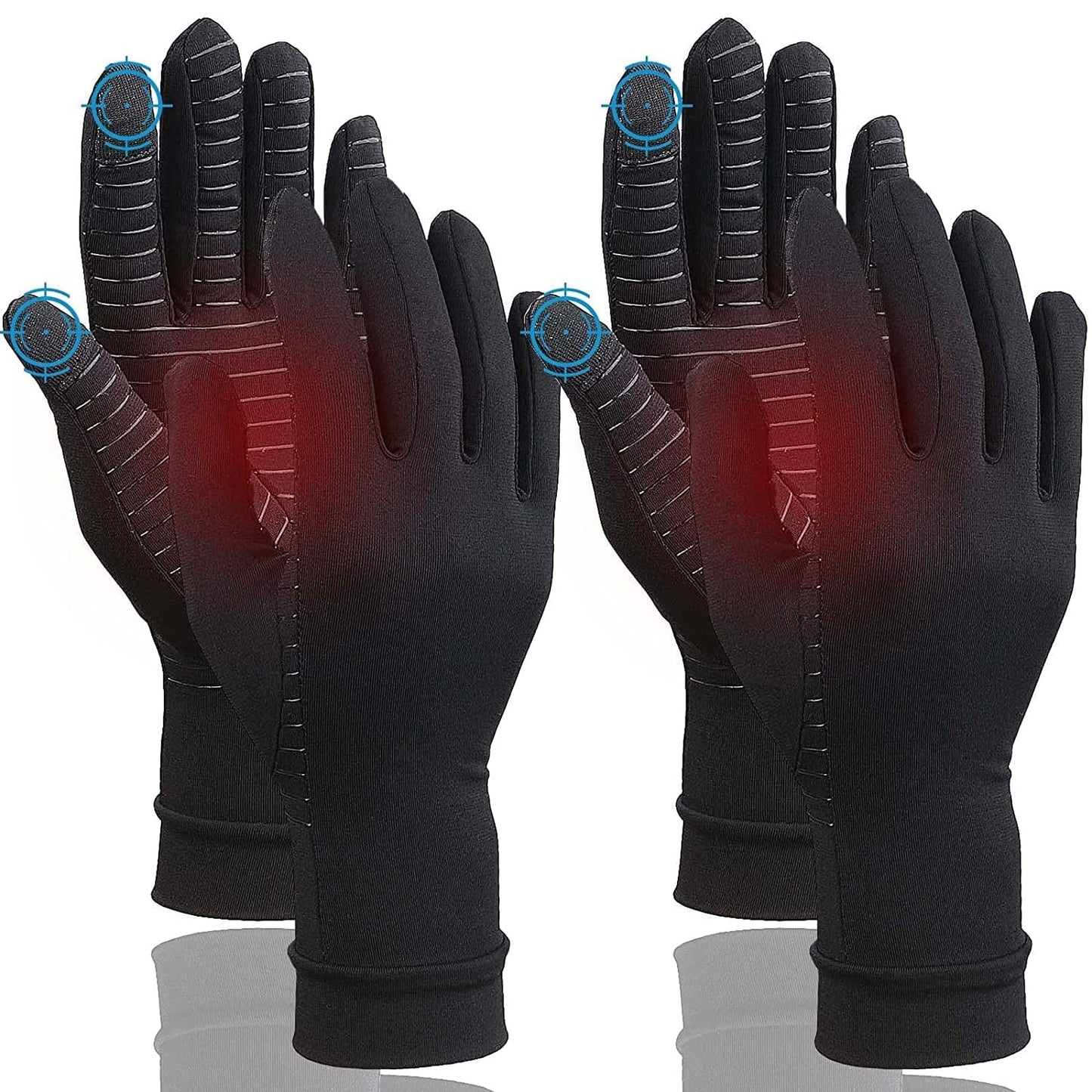 2 Pairs Pack Full Finger Compression Gloves for Women Men, Copper Arthritis Gloves for Rheumatoid Arthritis,Osteoarthritis,Carpal Tunnel,Tendonitis Joint Swelling,Hand Pain Relief with Touchscreen Tips (Medium)