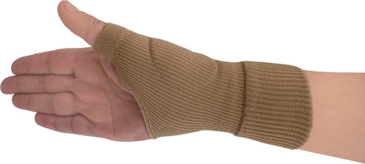 2 Pairs Thumb Splint Wrist Support Brace - Gel Thumb Support Stabilizer Ideal for Arthritis, Joint Pain, Tendonitis, Sprains, Hand Instability - Free Eyeglass Pouch (Beige, Regular)