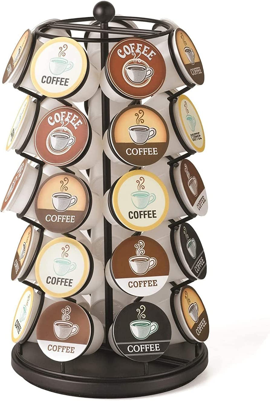 Nifty Coffee Pod Carousel – Compatible with K-Cups, 28 Pod Pack Storage, Spins 360-Degrees, Lazy Susan Platform, Modern Chrome Design, Home or Office Kitchen Counter Organizer