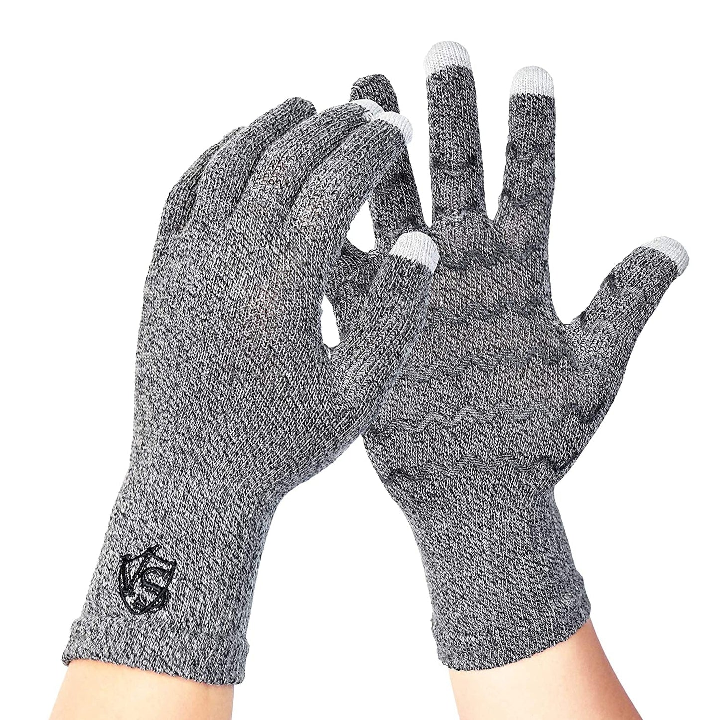 Vital Salveo Full Finger Touchscreen Arthritis Gloves Nonslip Carpal Tunnel-Pair-Dark Grey-S