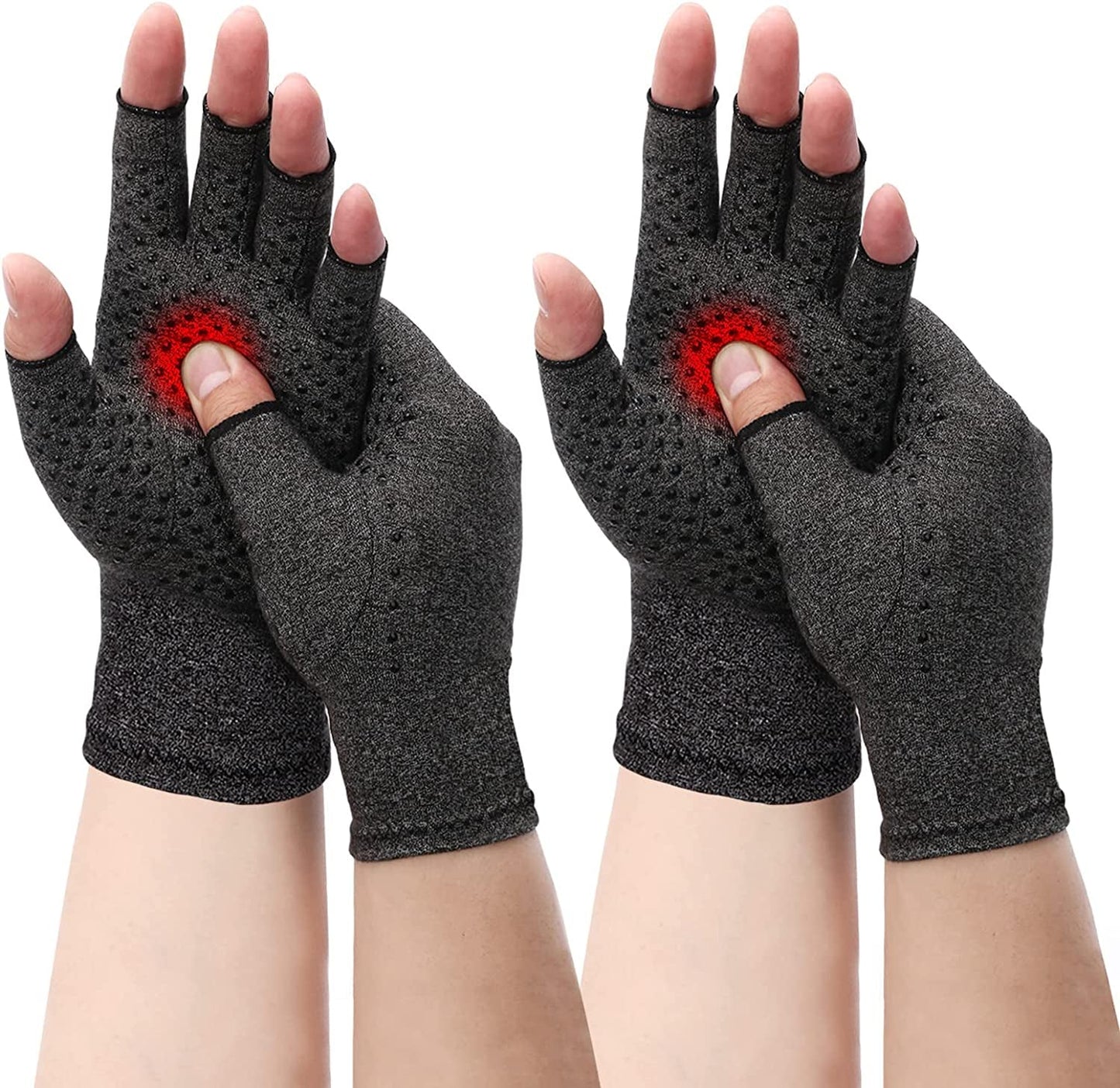 Candyfouse 2 Pairs Arthritis Compression Gloves, Relief Rheumatoid and Tendonitis Pain, Fingerless Gloves for Women & Men Work