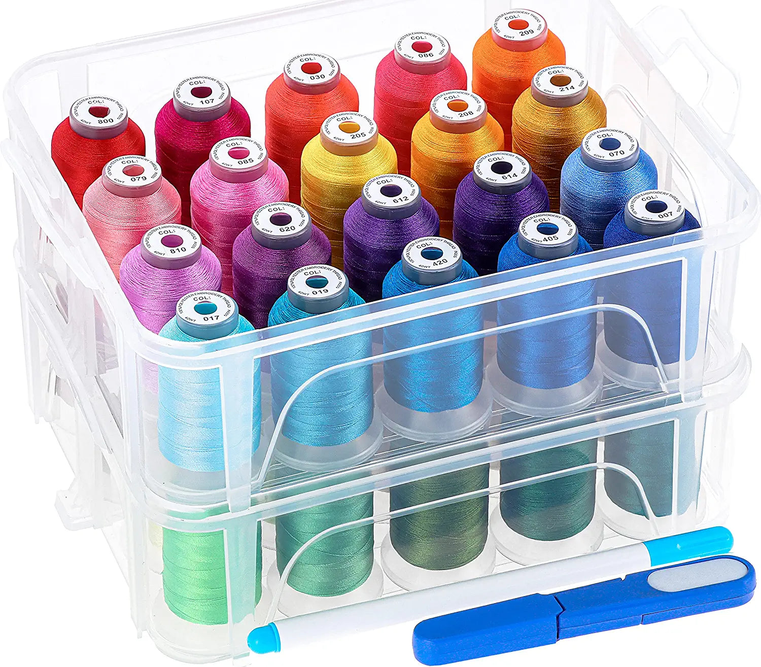 New Brothread 60 Brother Colors 500M Each Embroidery Machine Thread with Clear Plastic Storage Box for Embroidery Sewing Machine