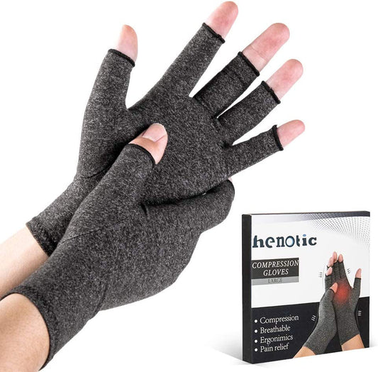 HENOTIC Arthritis Compression Gloves for Women Men, Fingerless Breathable & Moisture Wicking Compression Gloves for Relieving Carpal Tunnel Aches, Rheumatoid Pains, Joint Swell