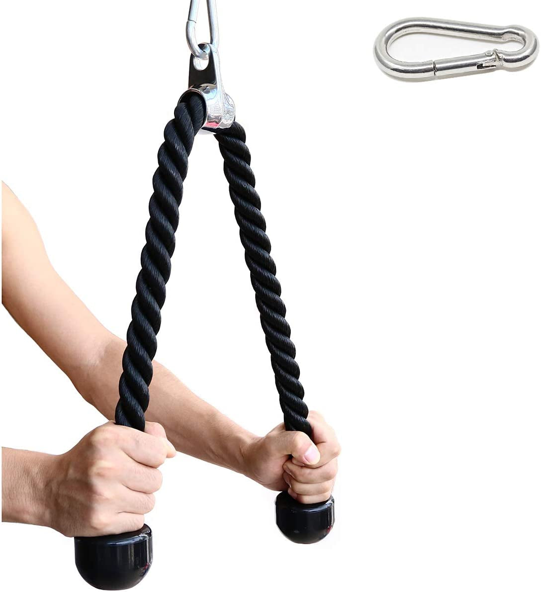 Tricep Rope 27 & 35 Inches 2 Colors Fitness Attachment Cable Machine Pulldown Heavy Duty Coated Nylon Rope with Solid Rubber Ends