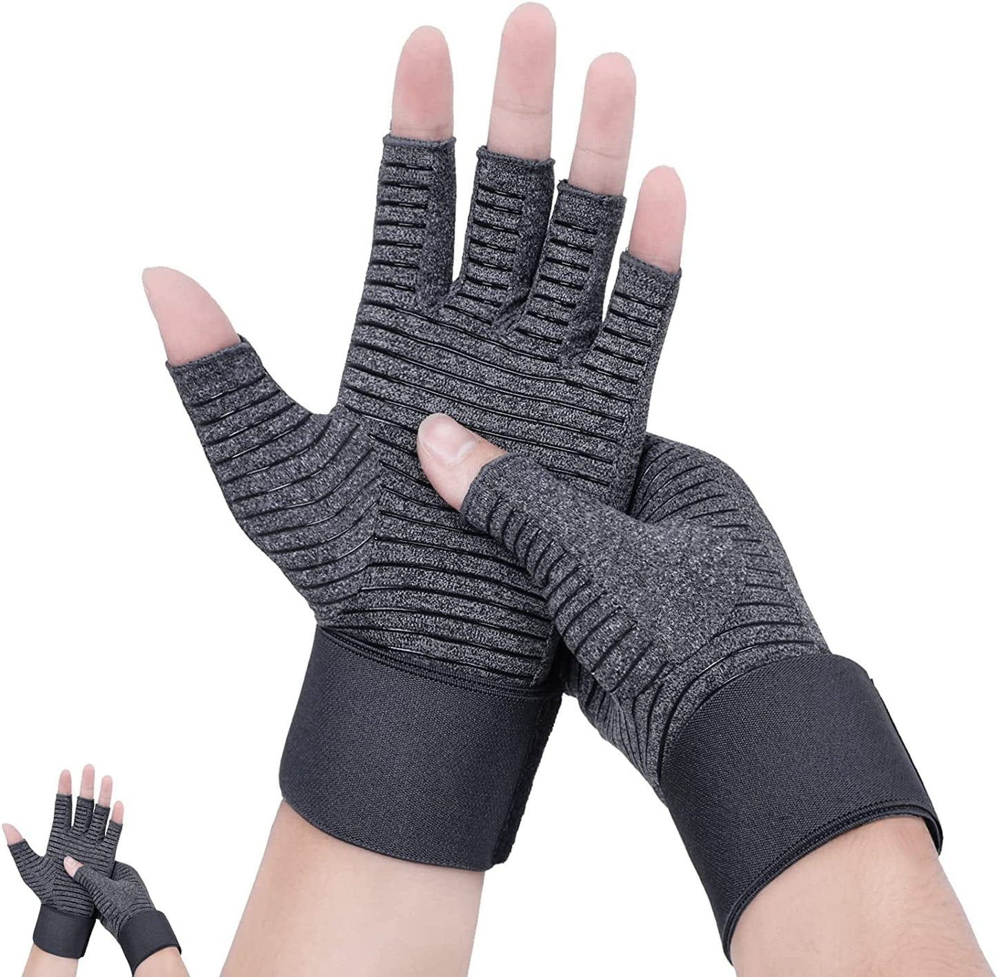 2Pairs Compression Gloves Copper Fingerless Arthritis Gloves for Carpal Tunnel Pain Rheumatoid Tendonitis Relief (Women Men)