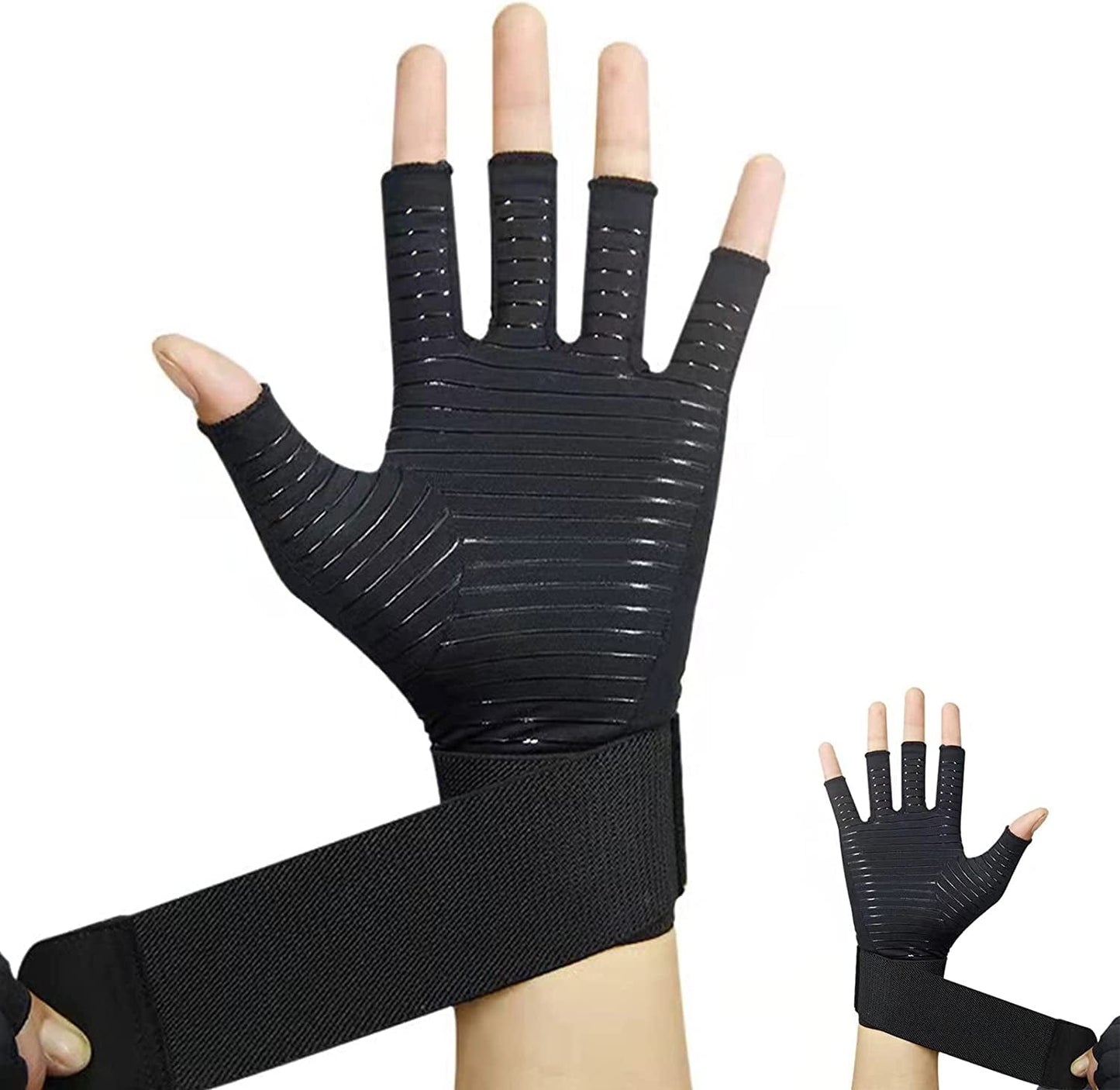 2Pairs Compression Gloves Copper Fingerless Arthritis Gloves for Carpal Tunnel Pain Rheumatoid Tendonitis Relief (Women Men)