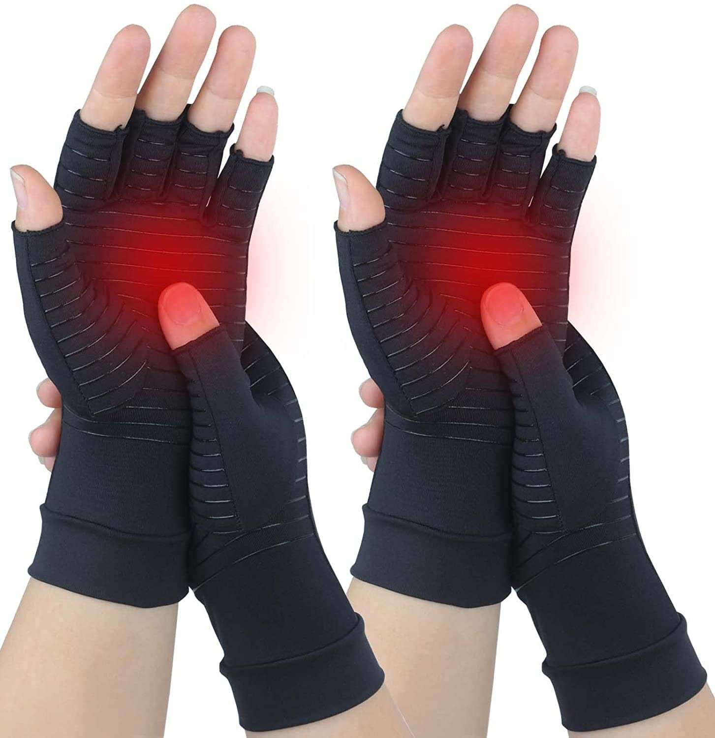 2Pairs Copper Arthritis Compression Gloves for Women Men, Fingerless Compression Gloves for Carpal Tunnel, Hand Pain, RSI, Driving, Typing, Copper Gloves Support Hands and Wrist for Work (Medium)
