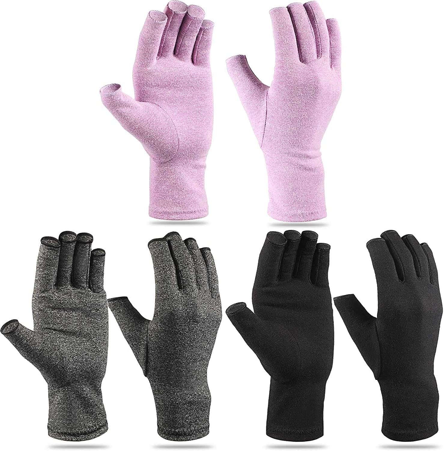 3 Pairs Compression Craft Arthritis Hands Gloves Fingerless Pressure Joint Relief for Quilting Sewing Typing Household Duties