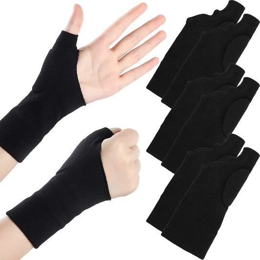 3 Pairs Thumb Compression Gloves Wrist Brace Gloves Wrist Support Fingerless Glove Thumb Arthritis Compression Sleeve with Gel Pad for Wrist Joint Relieve Pain