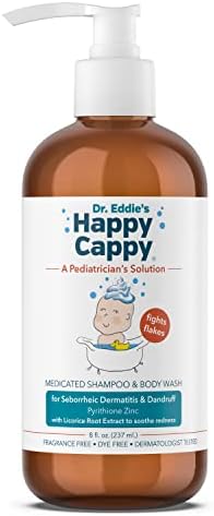 Happy Cappy Dr. Eddie’s Medicated Shampoo for Children, Treats Dandruff & Seborrheic Dermatitis, No Fragrance, Stops Flakes and Redness on Sensitive Scalps and Skin, Cradle Cap Brush Not Needed, 8 Oz