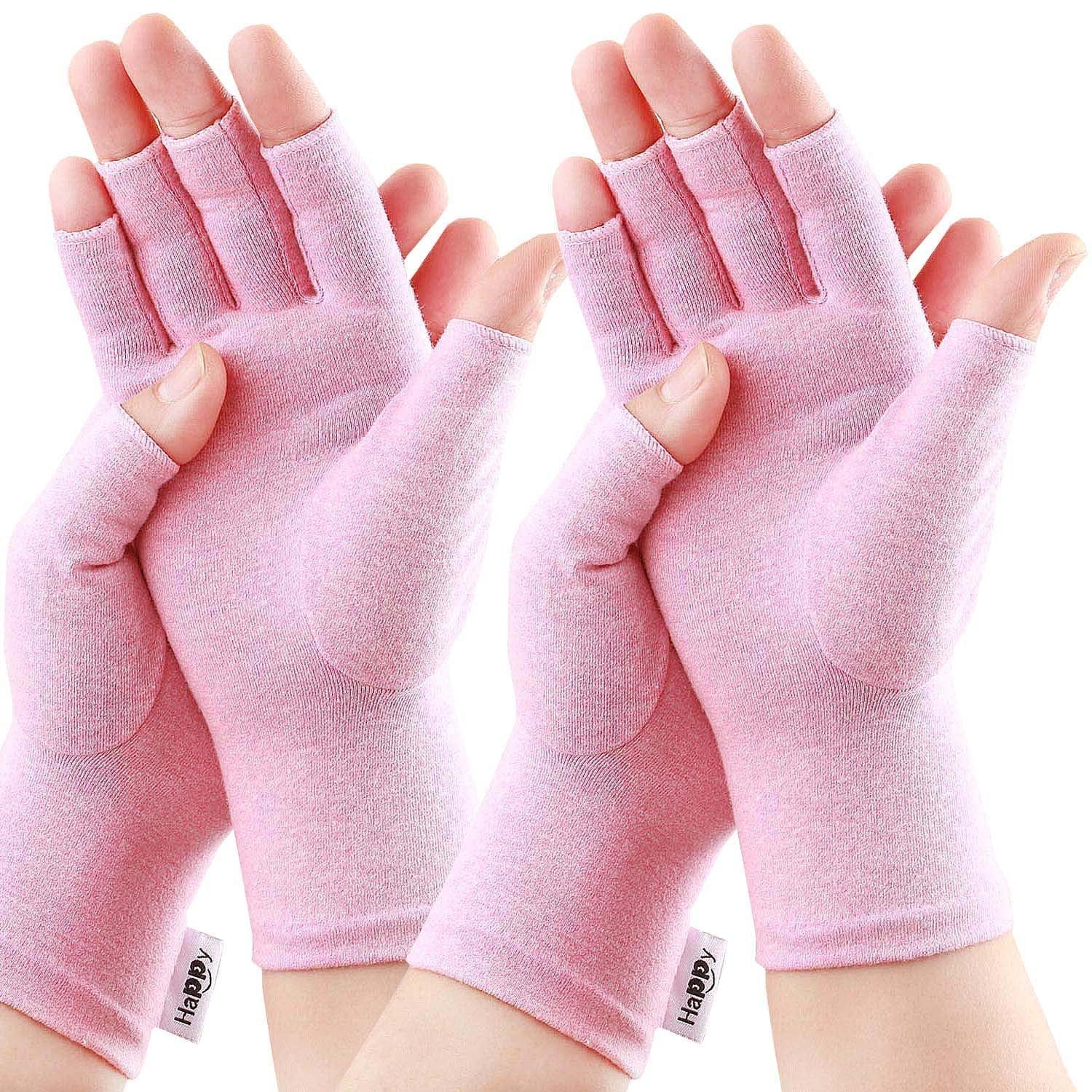 Happymart 2 Pairs Arthritis Gloves Compression Gloves for Rheumatoid & Osteoarthritis,Joint Pain Relief, Carpal Tunnel Wrist Support,Computer Typing,Fingerless Gloves for Women (Purple, Large)