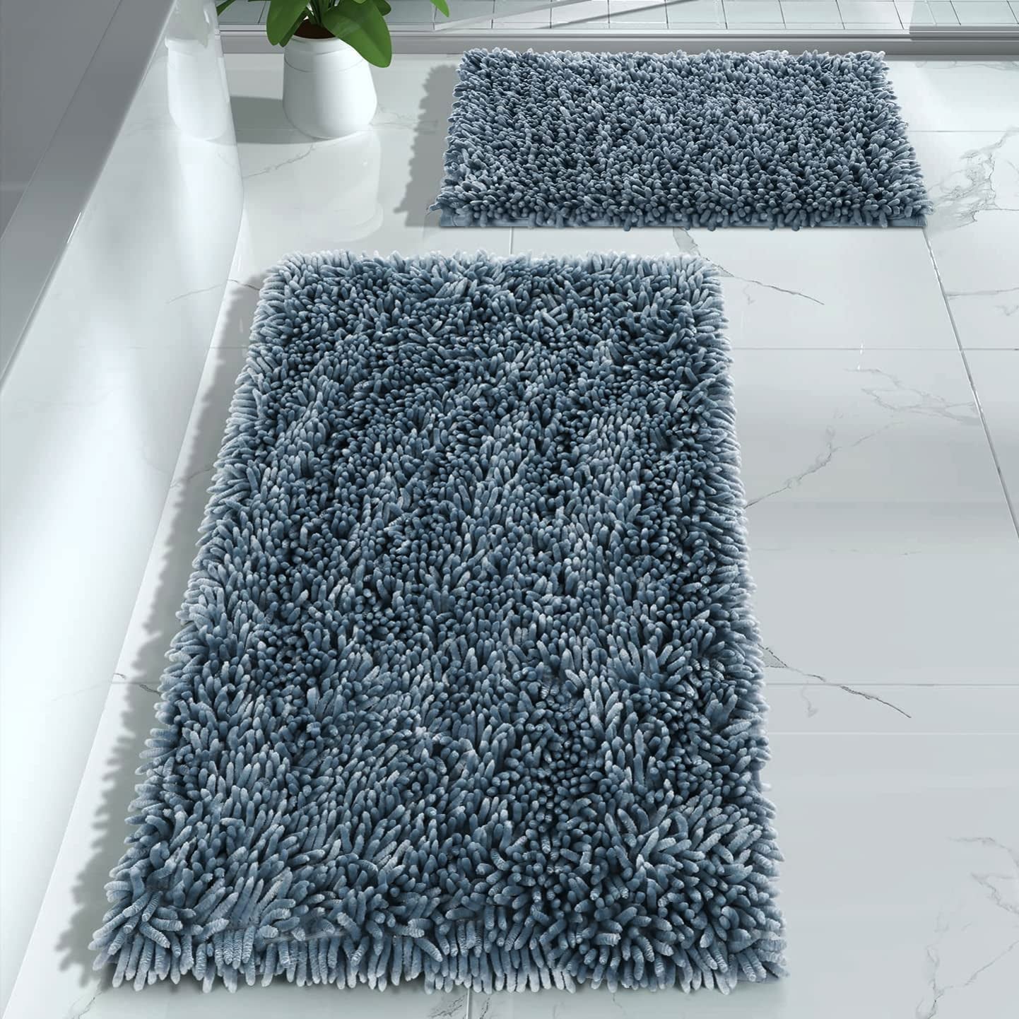 Yimobra Bathroom Rugs Sets 2 Piece, Luxury Shaggy Extra Thick Bathroom Rugs, Plush Non-Slip Mats for Bath Room Floor, Machine Wash, Ultra Absorbent, 31.5 X 19.8 + 24 X 17 Inches, Light Grey