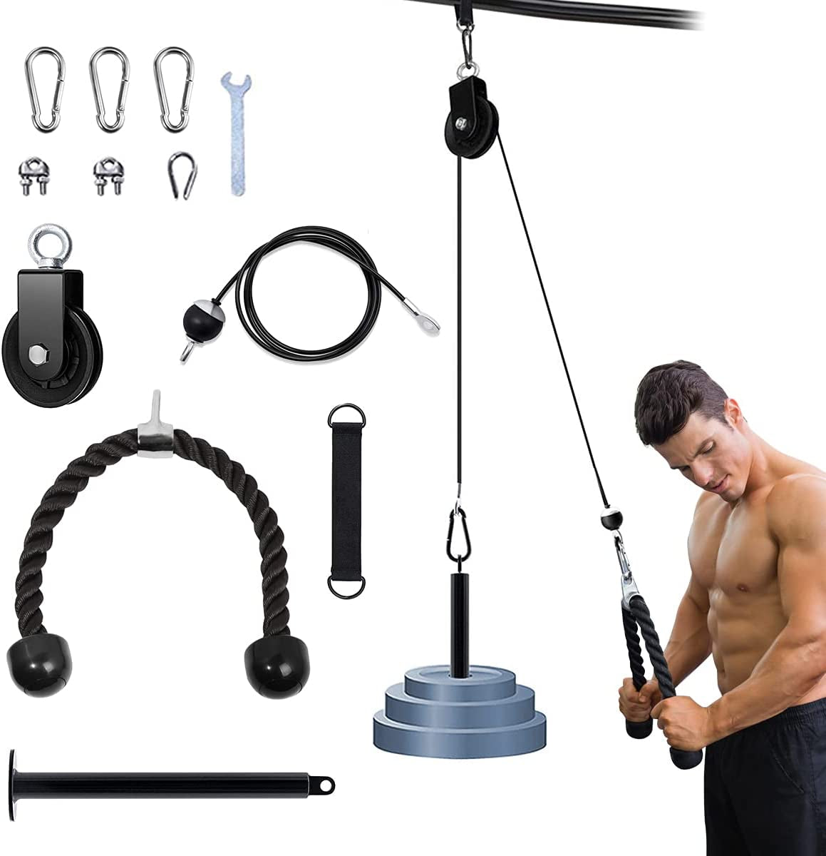 Tricep Rope Pull Down,Heavy Duty Triceps Kit Easy to Grip & Non Slip Cable Attachment Ideal for Home Gym Face Pulls Tricep Push down Rope System