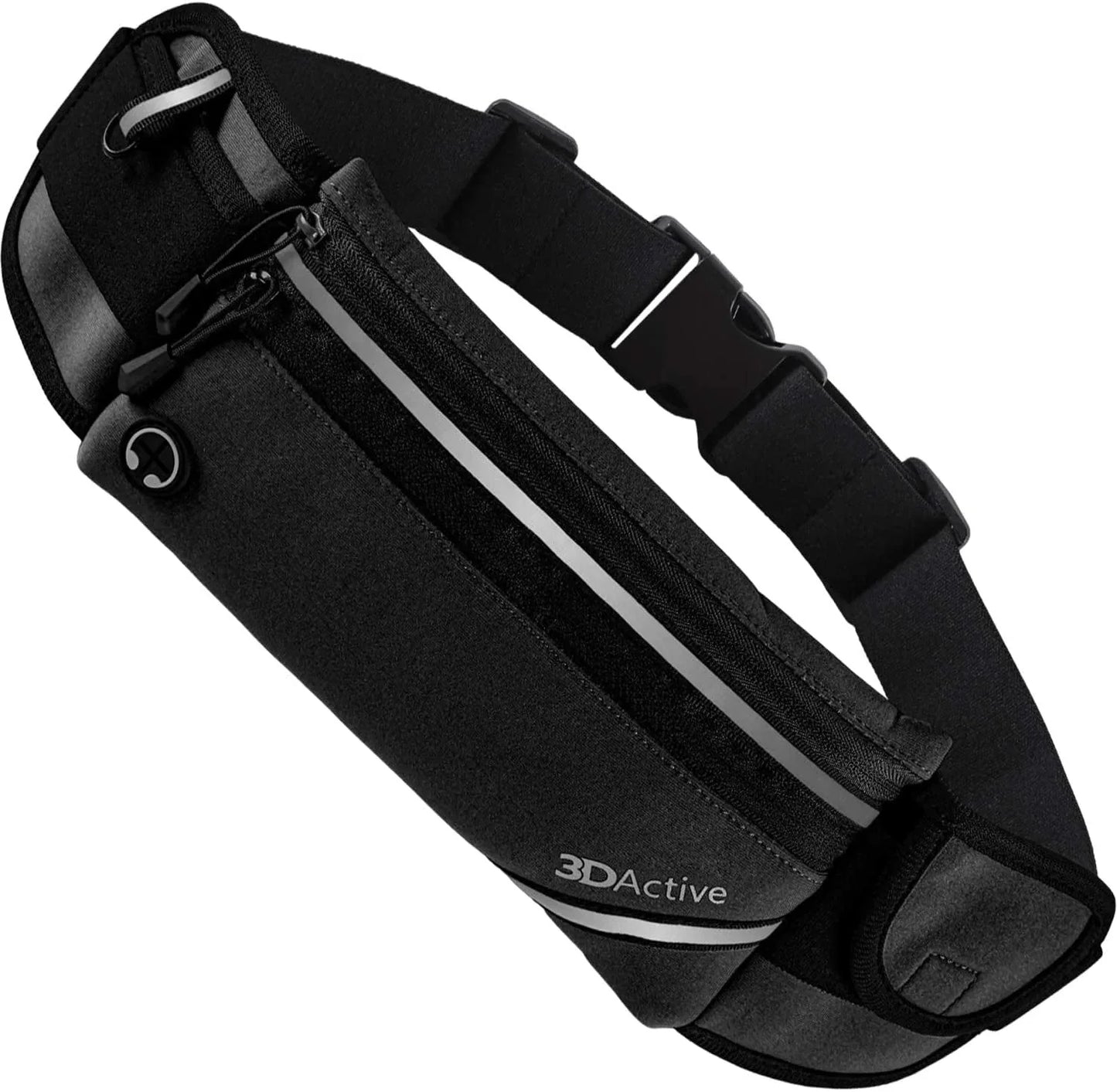 3Dactive Running Belt plus Waist Pack, Water Resistant Runners Belt, Workout Fanny Pack, Lightweight, All-In-One Reflective Running Pouch for Exercise, Iphone, Android and Accessories (Black)