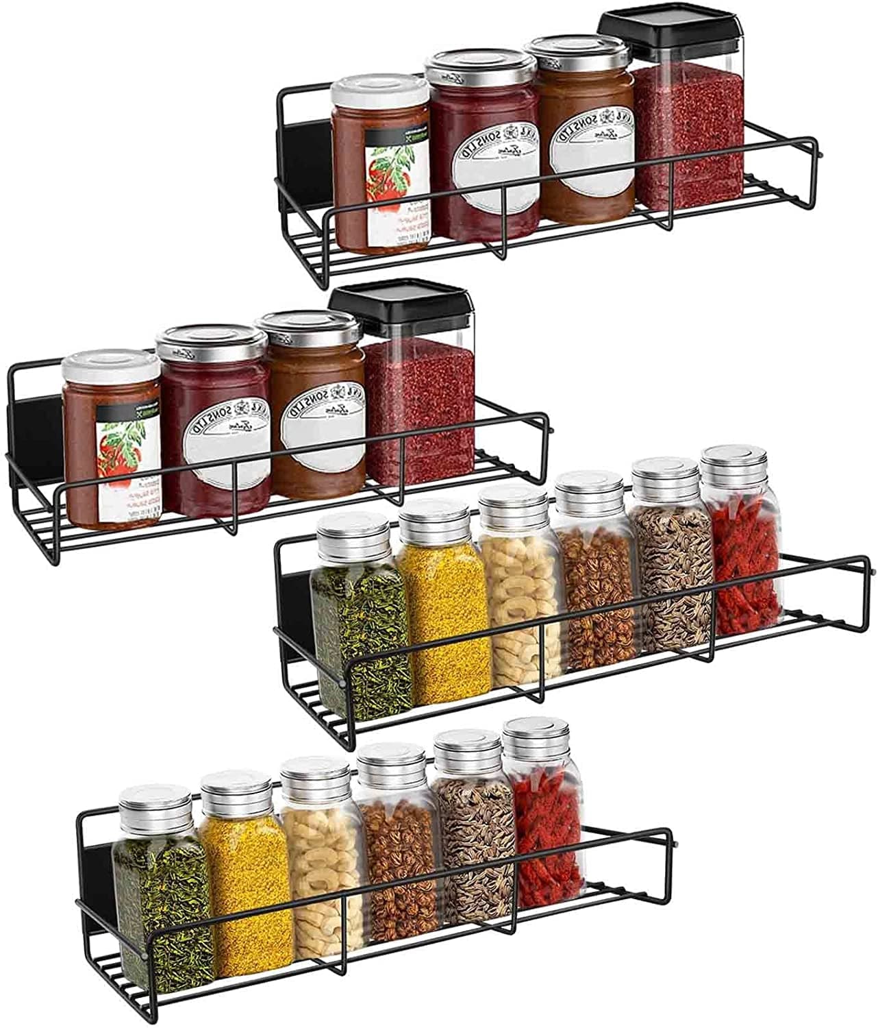 4 Pack Magnetic Spice Rack, Matte Black Fridge Spice Rack Magnet, Space Saving Spice Holder Seasoning Rack,Side of Refrigerator/Oven/Stove/Washing Machine/Pantry Magnet Organizer for Apartment Rv