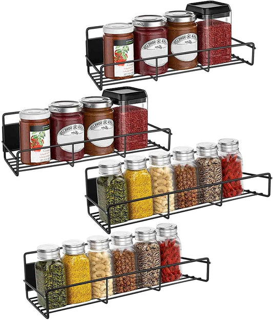 4 Pack Magnetic Spice Rack, Matte Black Fridge Spice Rack Magnet, Space Saving Spice Holder Seasoning Rack,Side of Refrigerator/Oven/Stove/Washing Machine/Pantry Magnet Organizer for Apartment Rv