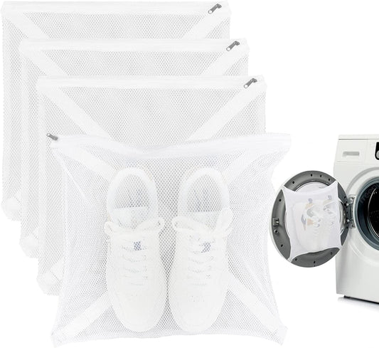 4 Pcs Shoes Washing & Dry Bags for Washing Machine, 16 X 16In Large Laundry Drying Bag with Straps Durable Dryer Shoe Net, Easy Installation Sneaker Wash Bag for Most Dryers Machines Door