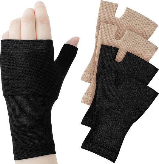 4 Pieces Unisex Wrist Thumb Support Sleeve Fingerless Wrist Gloves Compression Arthritis Gloves Sports Wrist Support Brace for Fatigue Sports Typing (Medium, Medium)