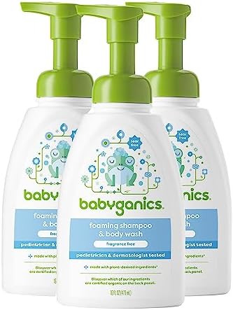 Babyganics Baby Shampoo + Body Wash Pump Bottle, Fragrance Free, Non-Allergenic and Tear-Free, 16 Fl Oz (Pack of 3), Packaging May Vary